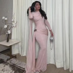 Elegant Solid-Color Slim-Fit Maxi Dress-Pink
