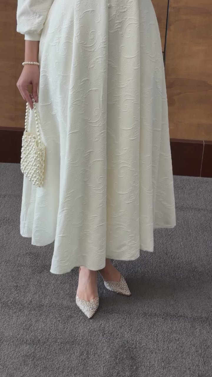 Anna Beaded Collar Jacquard Dress