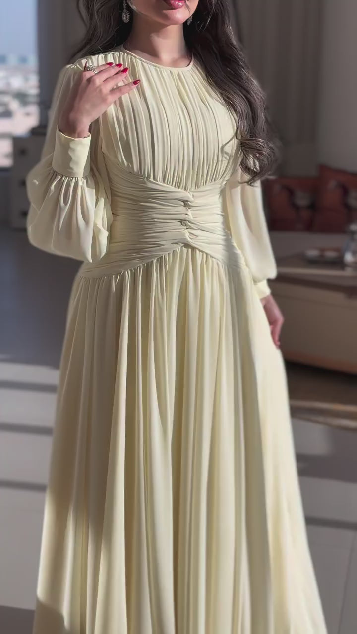 Liana Round Neck Ruched Chiffon Maxi
