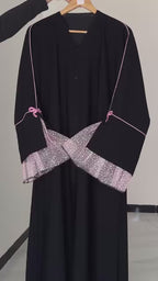 Kate Piping Bow Mesh Abaya