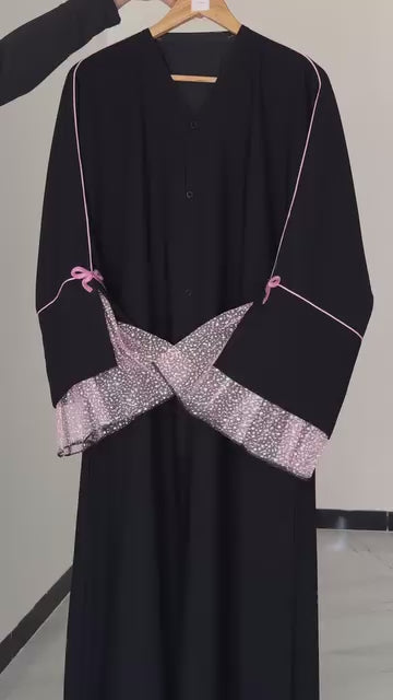 Kate Piping Bow Mesh Abaya