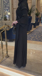 Dalia Beaded Lapel Tie Waist Pleated Maxi Dress