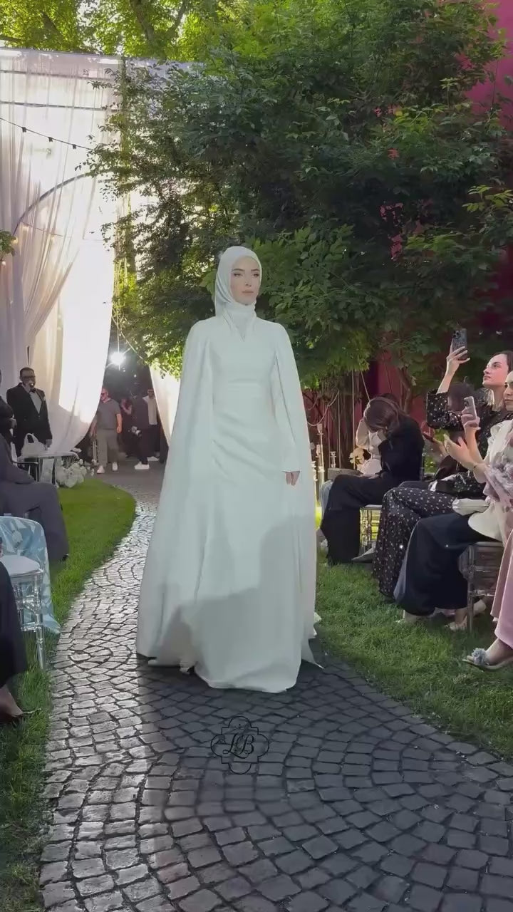 White Modest Cape-Sleeve Maxi Dress