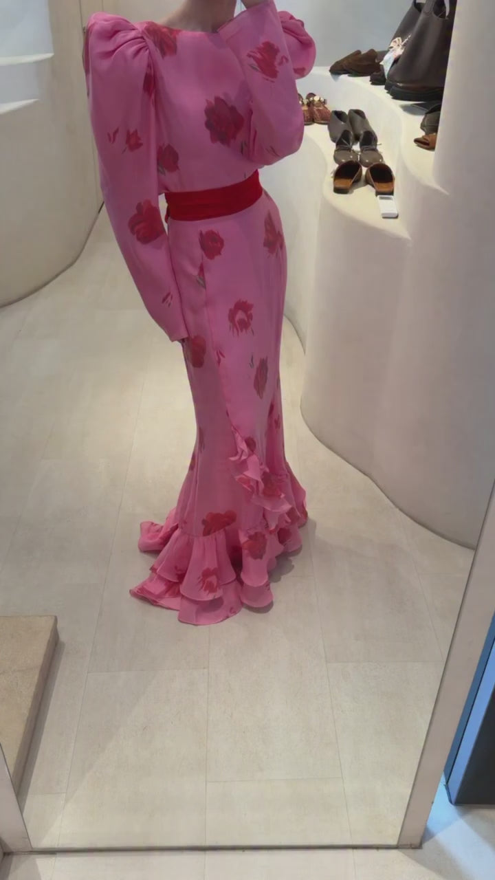 Elowen Rose Print Ruffle Mermaid Maxi