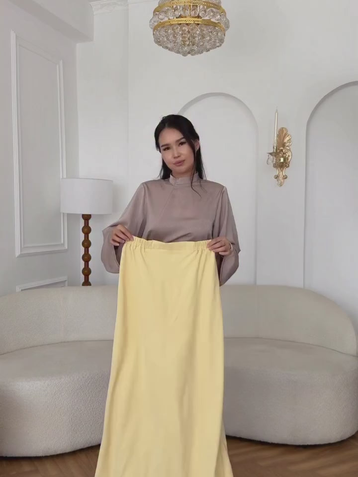Mandarin Collar Knot-Button Modest Two-Piece Co-Ord Set-Yellow