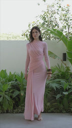 Hana Draped Ruched Split Maxi Dress-Pink