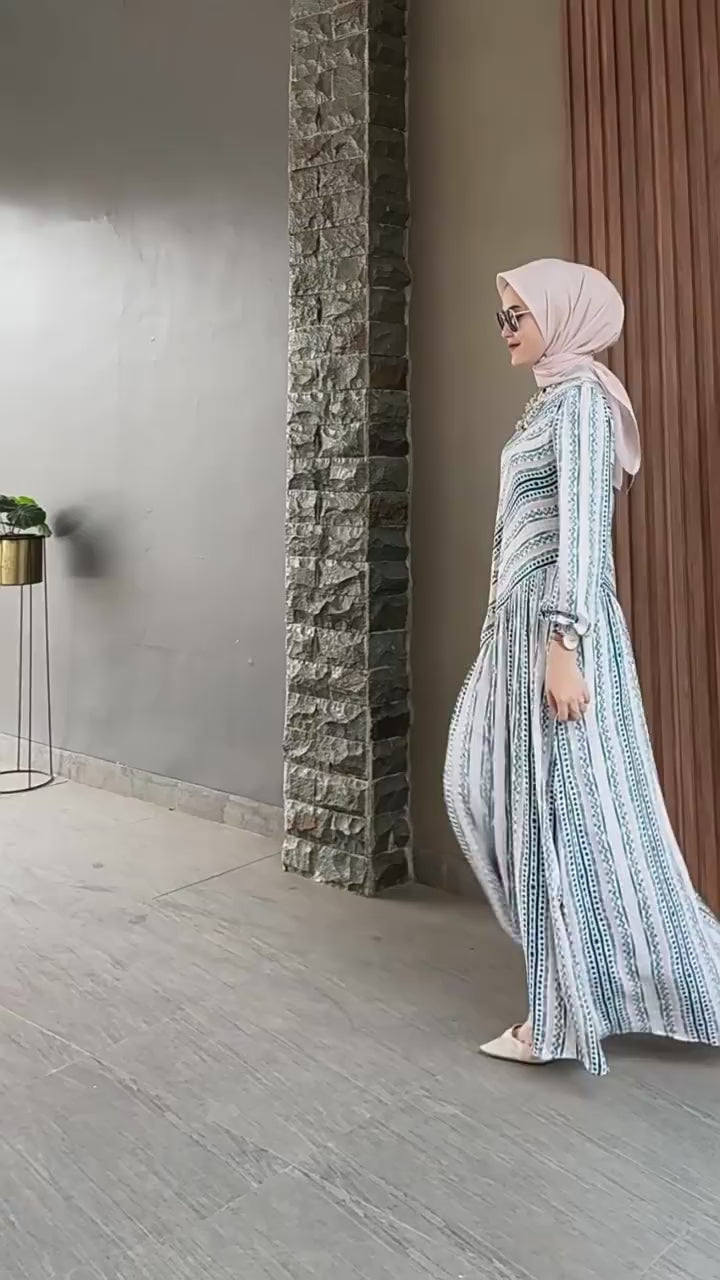Liora Striped Pleated Modest Maxi Dress