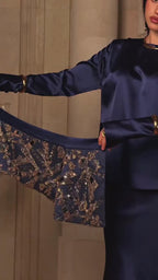 Sage Navy Satin Beaded Two Piece Set