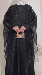 Nur Pearl Draped Two-Piece Abaya-Black