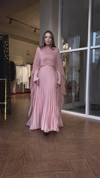 Lina Cape Overlay Pleated Maxi Dress