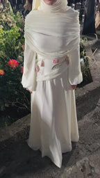 Aria Tulip Embroidered Ruched Shawl Maxi Dress-White