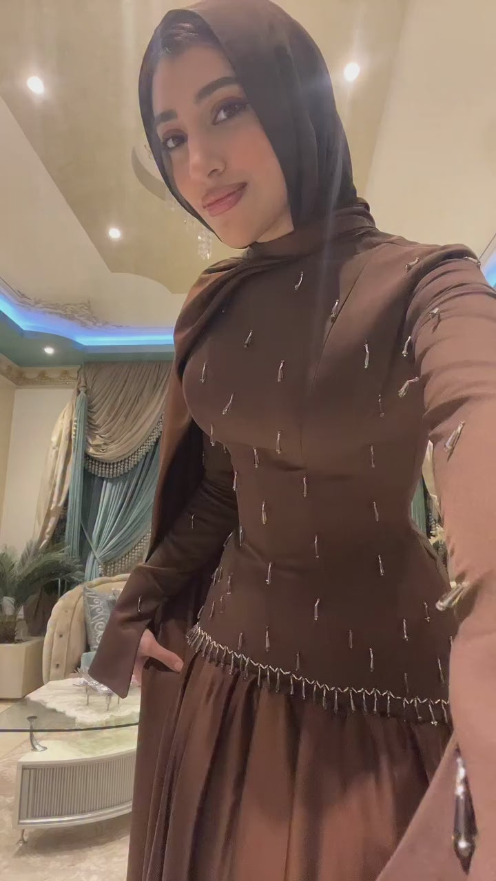 Mary Beaded Peplum Two Piece Satin Abaya