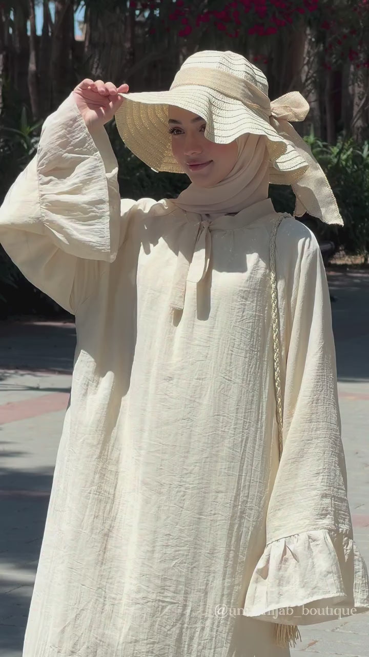 Zoe Tie Neck Ruffle Sleeve Abaya