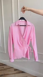 Zahra Wrap Blouse Co-Ord Set-Pink