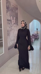 Zahra Neck Gathered Flare Sleeve Maxi Dress