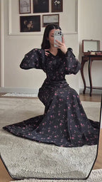 Serena V-neck Floral Flare Sleeve Mermaid Dress