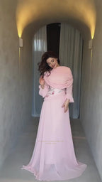 Aria Tulip Embroidered Ruched Shawl Maxi Dress-Pink