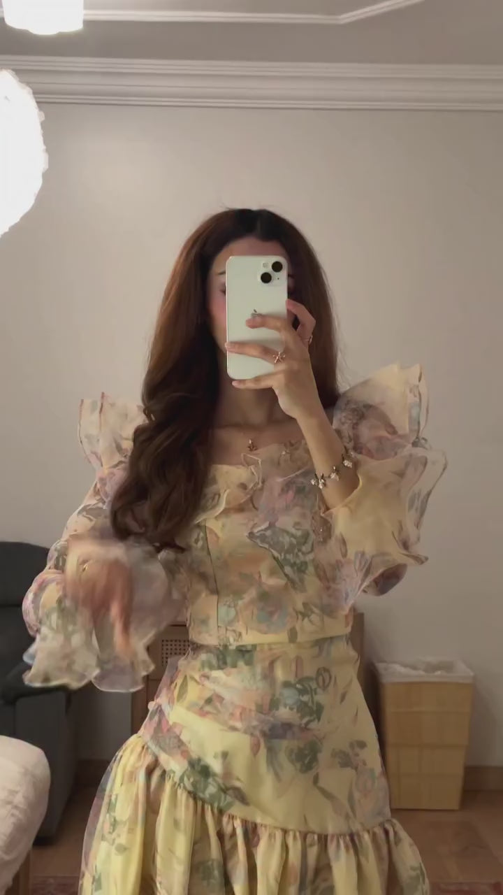 Liora Floral Ruffle Sleeve Maxi Dress