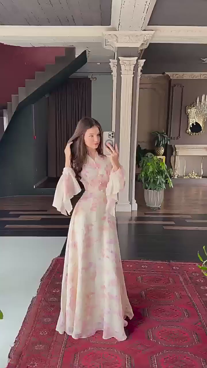 Mia Floral Ruffle Cuff Maxi Dress