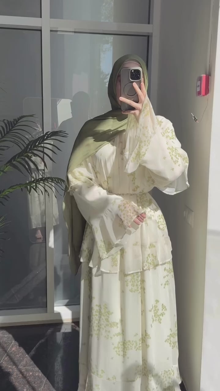 Nadia Floral Tiered Ruffle Maxi Abaya
