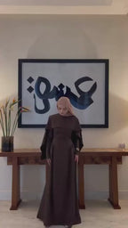 Zaina Sleek Satin Long Sleeve Abaya-Brown