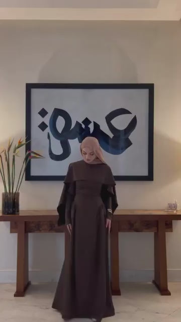Zaina Sleek Satin Long Sleeve Abaya-Brown
