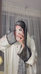 Chloe Polka Dot Lace Trim Abaya