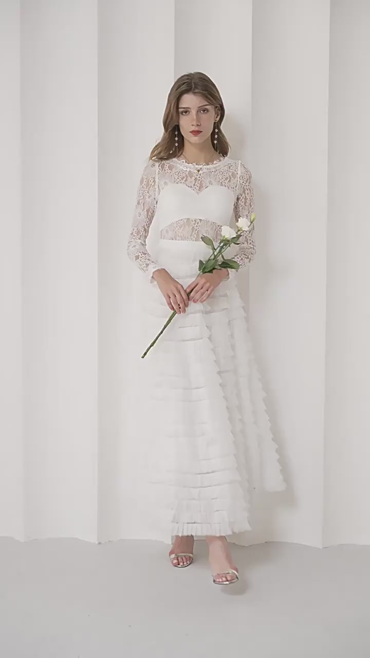 Jayleen Hollow Lace A-line Maxi Dress-White