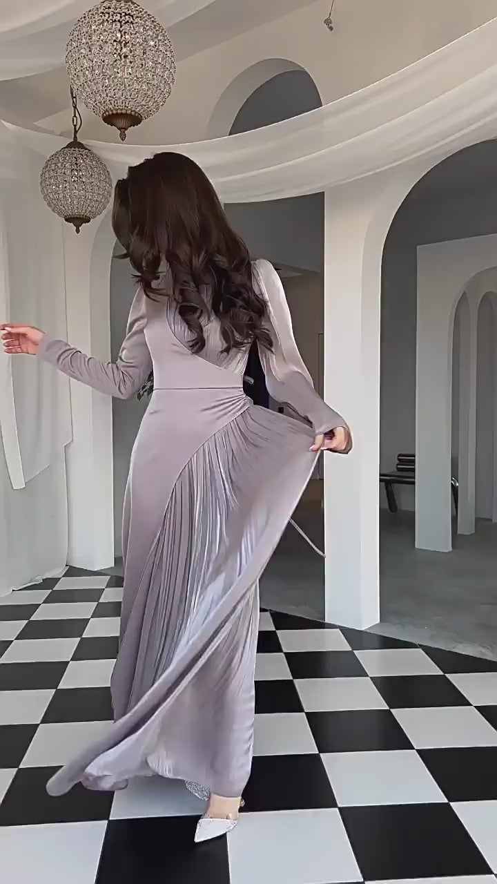 Two-Tone Asymmetrical High-Neck Maxi Dress-Purple