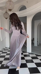 Two-Tone Asymmetrical High-Neck Maxi Dress-Purple