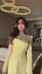 Fiona Lace Flare Sleeve Maxi Dress-Yellow