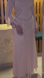 Grace Shimmering Tassel Maxi Dress-Pink