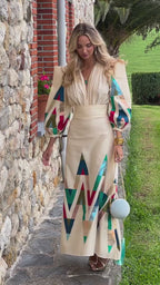 Elsa Geometric Print Puff Sleeve Maxi Dress