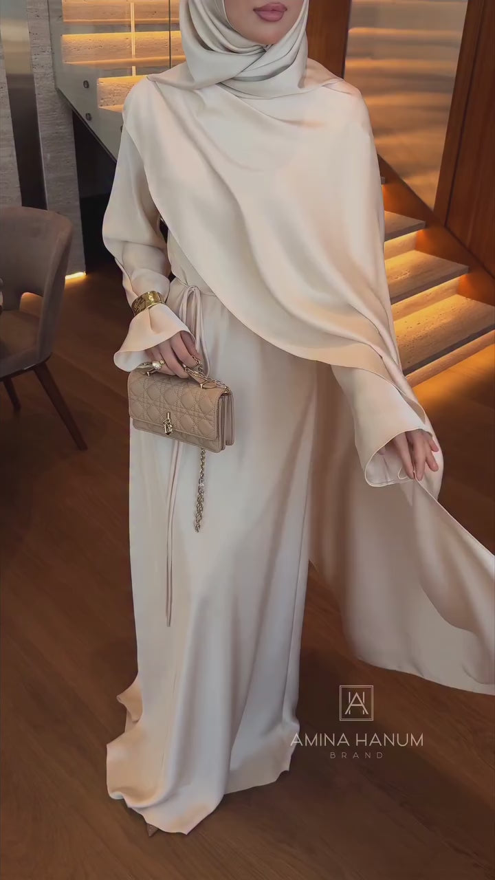 Harper Asymmetric Draped Satin Cape Dress