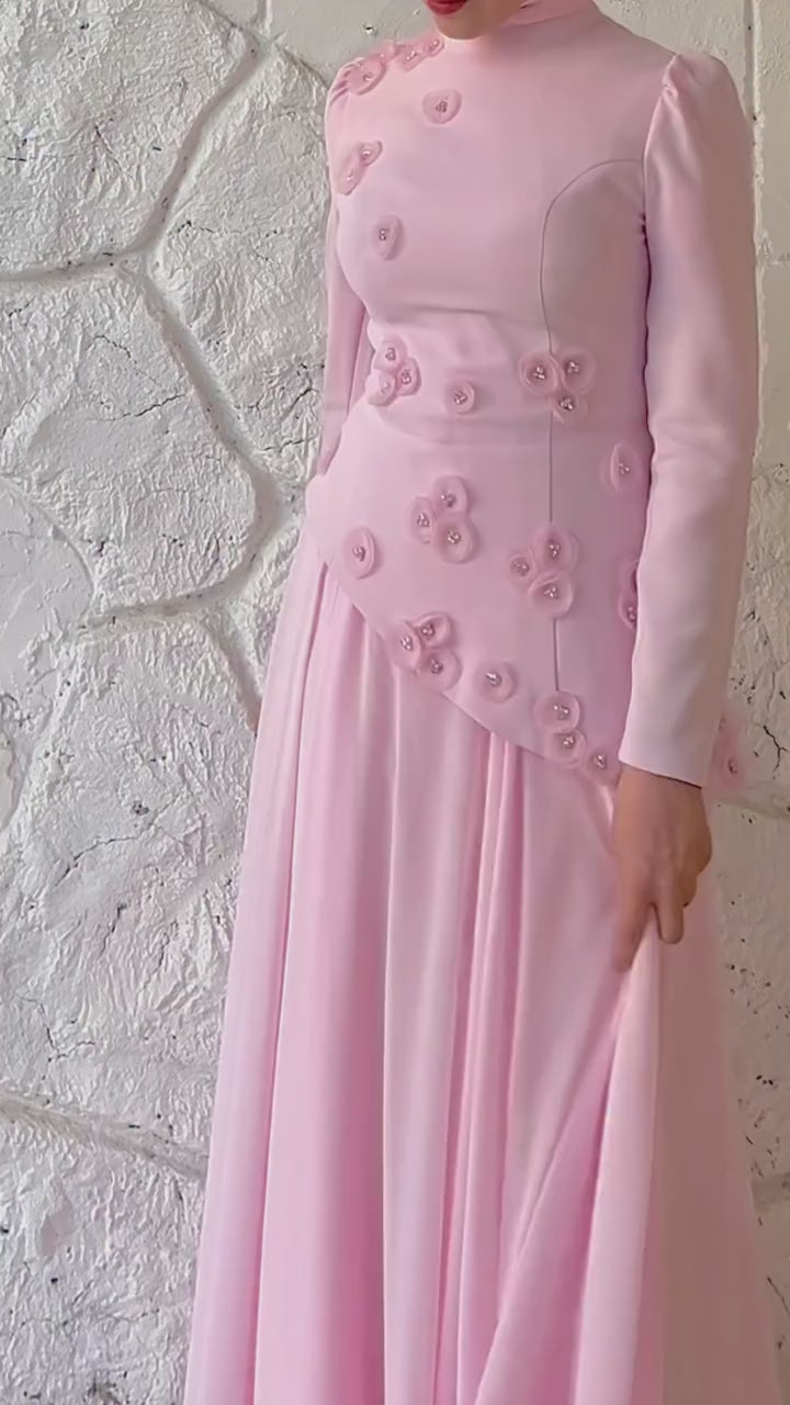3D Floral Applique Chiffon Cape Peplum Maxi Dress