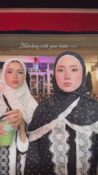 Nadia Lace‑Trimmed Polka‑Dot Abaya Set-Black