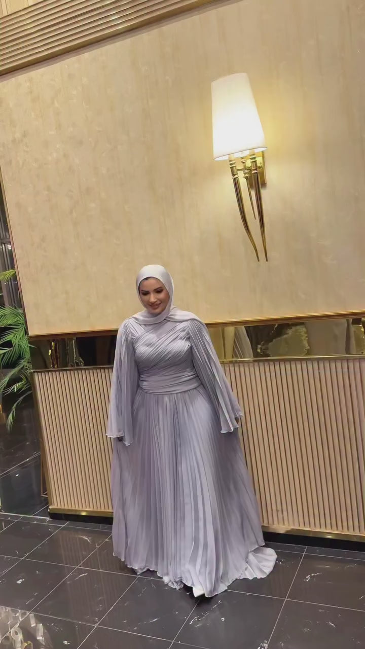 Safa Wrap Pleated Flare Sleeve Maxi Dress