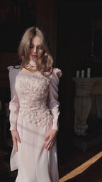 Ivanna 3D Floral Puff Shoulder Mermaid Dress-Pink