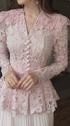 Romantic Chantilly Lace Peplum Set-Pink