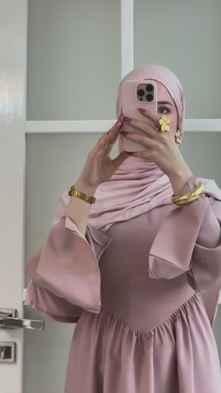 Raya Gathered Waist Flare‑Sleeve Maxi Dress