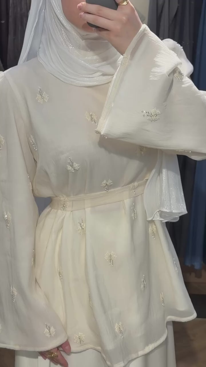 Noura Beaded Peplum Skirt Two‑Piece Set
