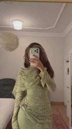 Lace Texture Ruched Asymmetric Maxi Dress