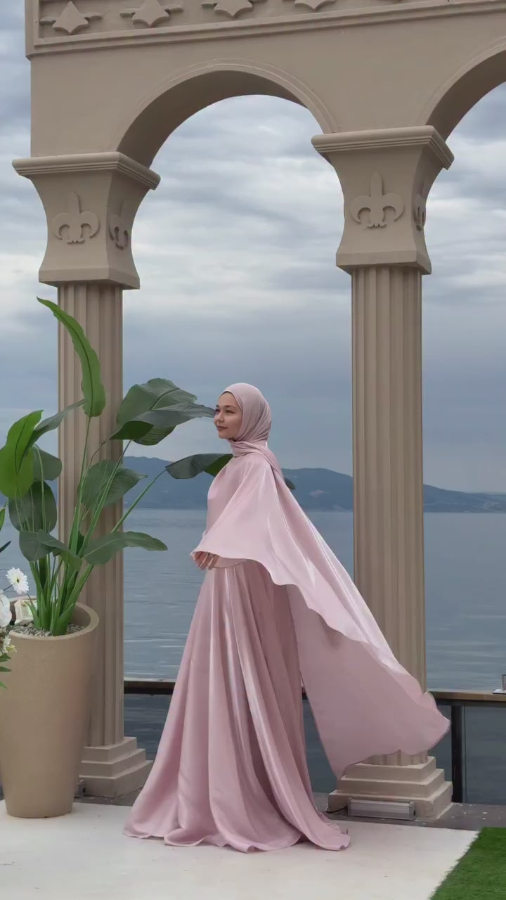 Olivia Cape Sleeve Satin Maxi Dress-Pink