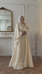 Olivia Cape Sleeve Satin Maxi Dress-Apricot