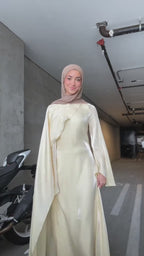 Elegant Cape-Sleeve Modest Maxi Dress-Yellow