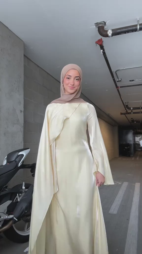 Elegant Cape-Sleeve Modest Maxi Dress-Yellow