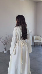 Sara Round Neck Flare Sleeve Tie Waist Maxi Dress