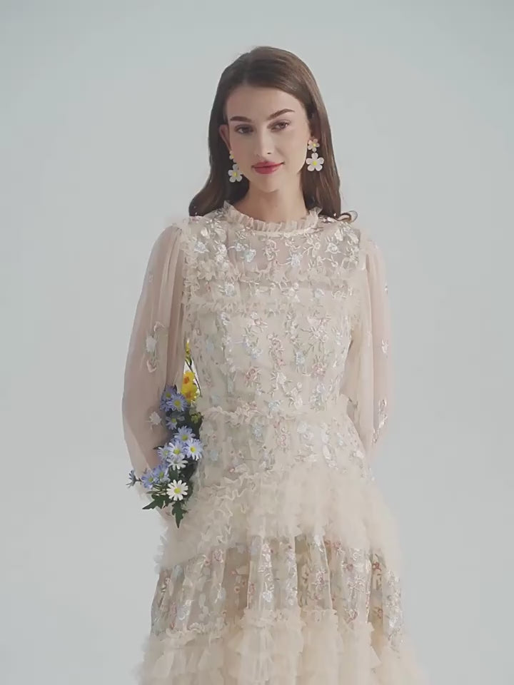 Liora Floral Tulle Ruffle Midi