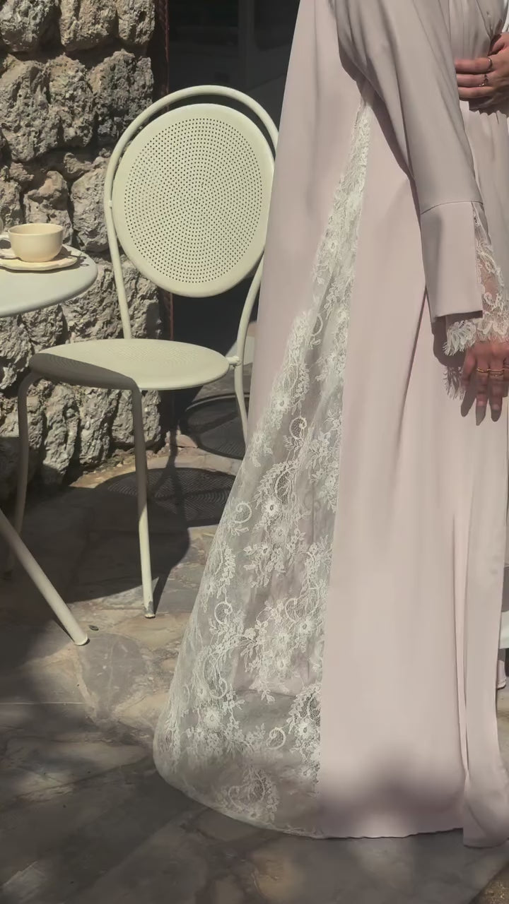 Muna Lace Panel Flare Sleeve Open Abaya