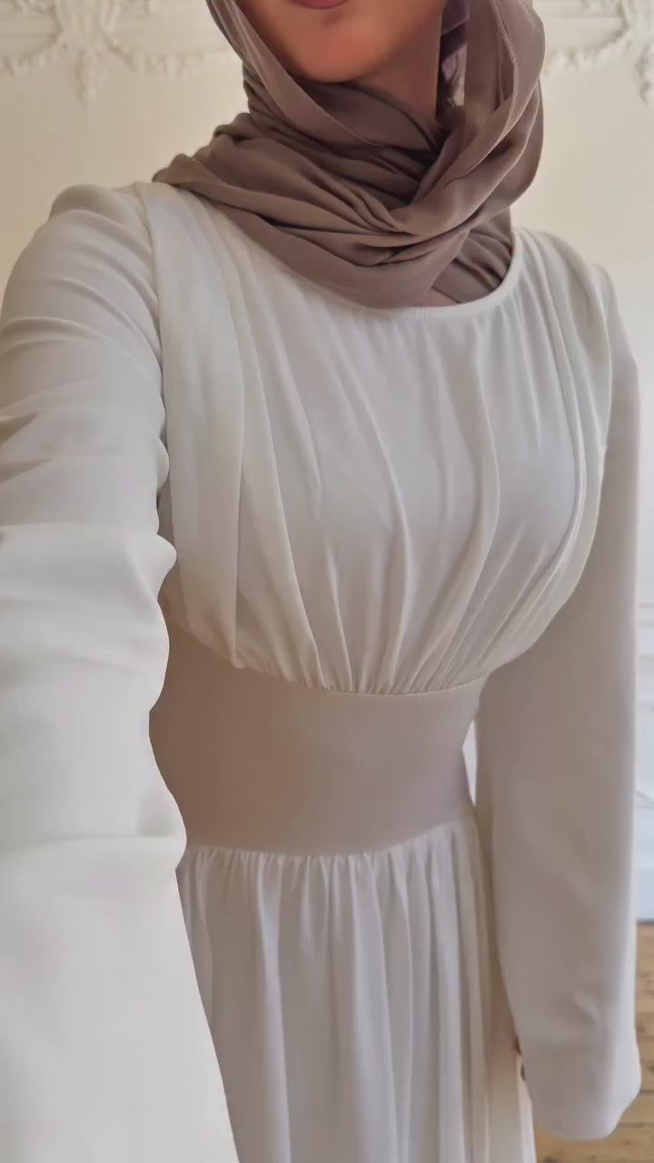 Pleated Waist Modest Maxi Dress
